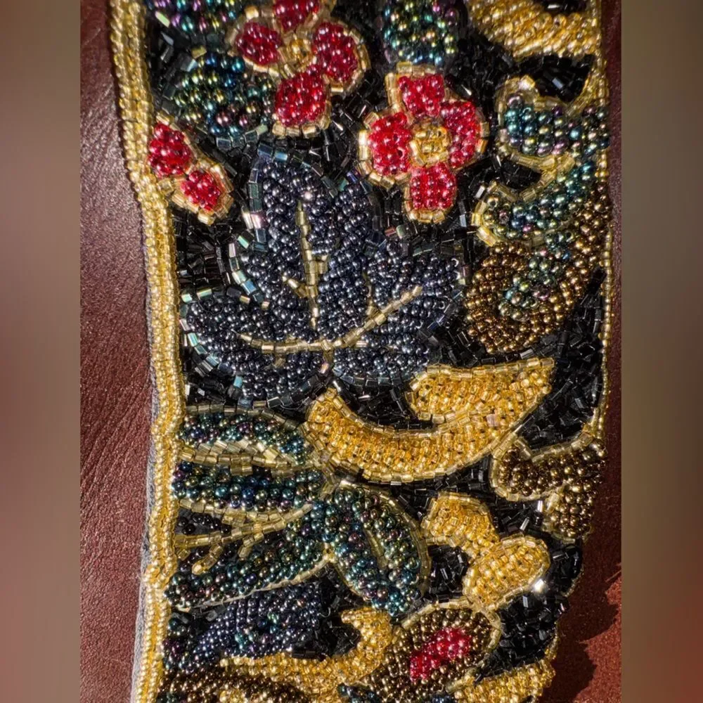 Courtenay Black Beaded Floral Belt asst colored Glass Beads hook n loop SZ 32-34